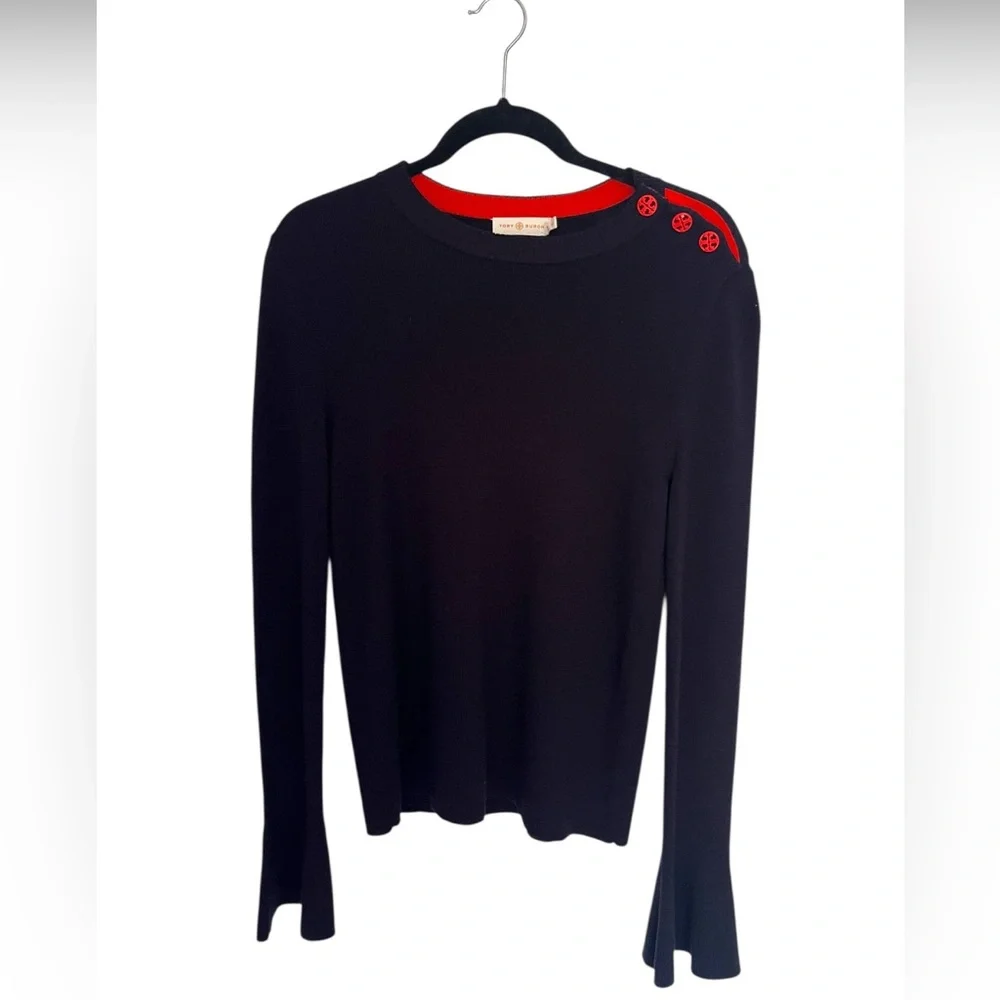 Tory Burch Kimberly Merino Wool Sweater Navy Size M - Picture 2 of 6